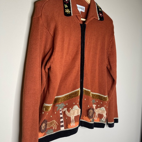 Victoria Harbour VTG Safari Zoo Giraffe Orange Brown Cardigan Large - Picture 2 of 6